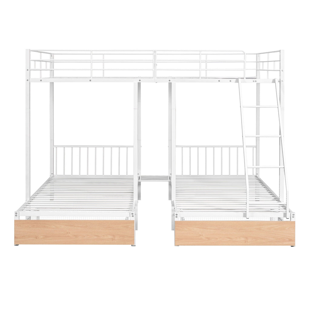 Triple Bunk Bed With Drawers And Guardrails