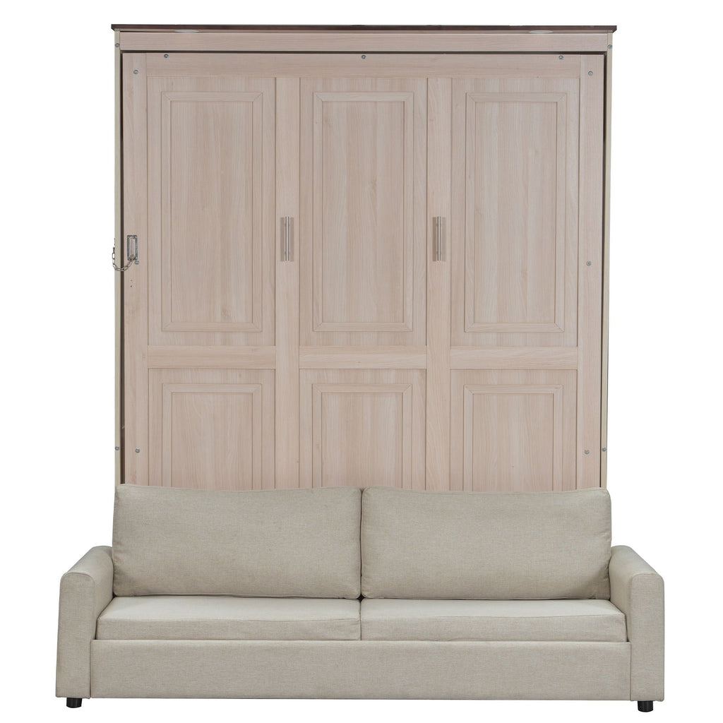 Queen Size Murphy Bed With Sofa And LED - Beige