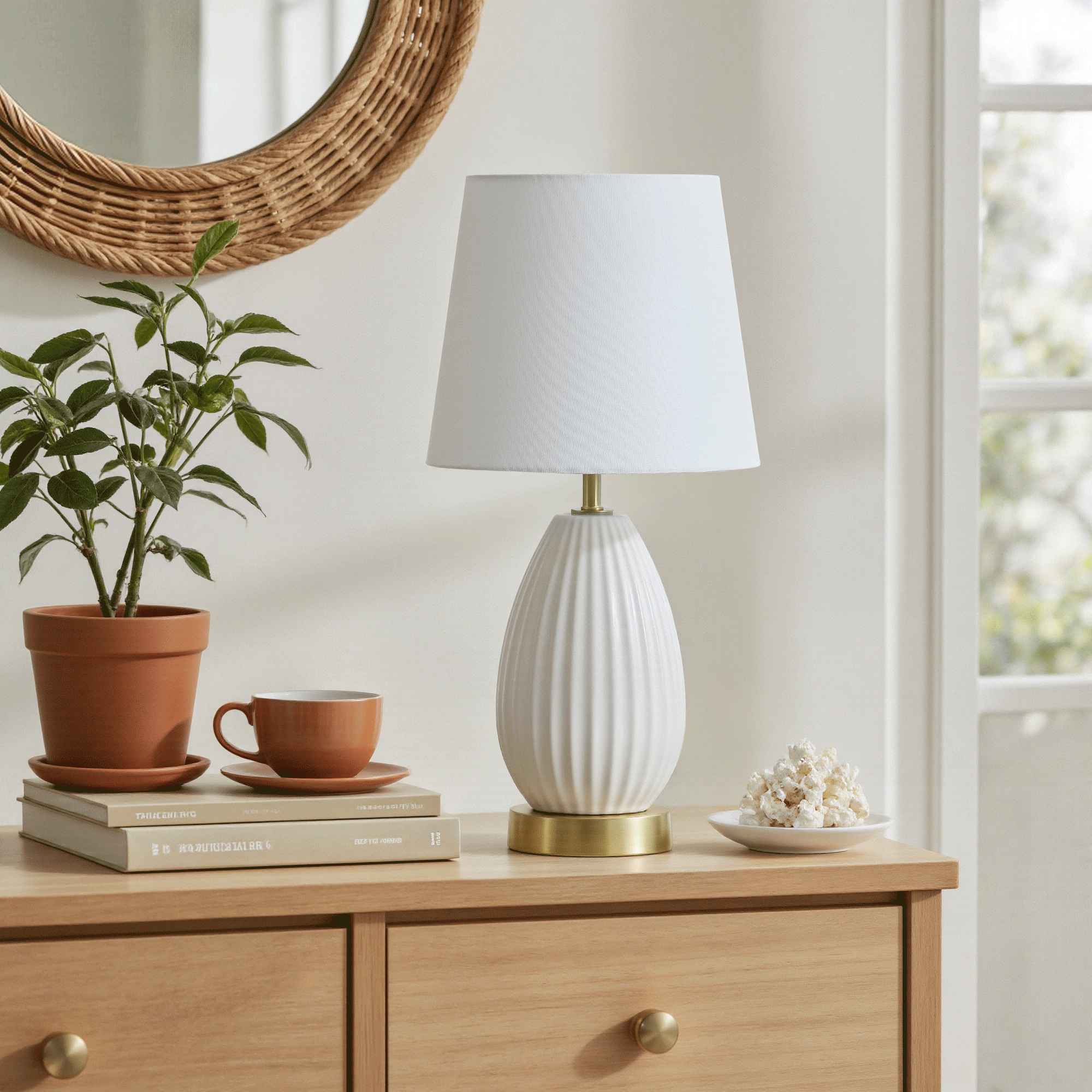 18-Inch Set of 2 Table Lamps, Antique Brass and White Finish