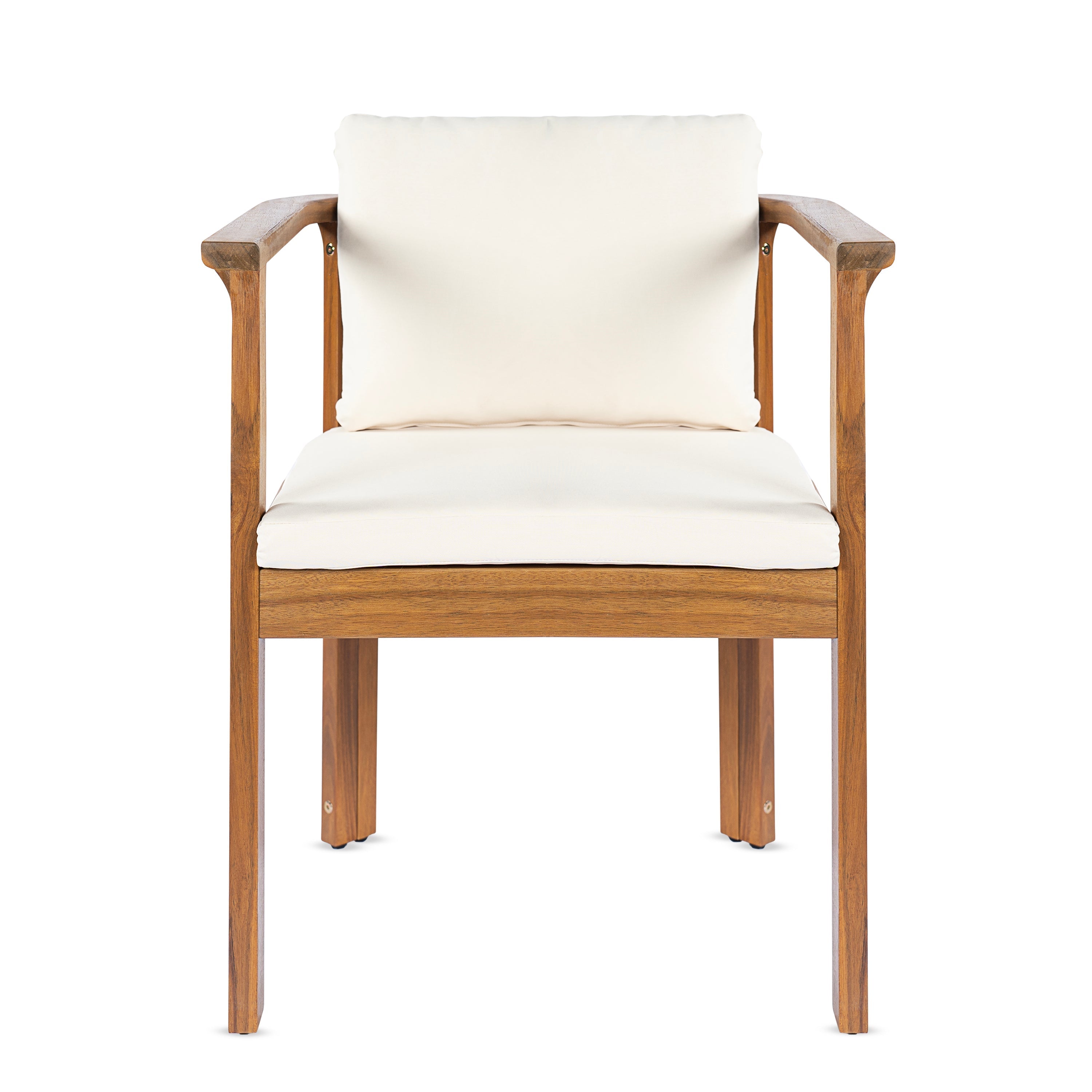 Outdoor Dining Chair Set of 4 with Curved Acacia Wood Arms and Cream Cushions