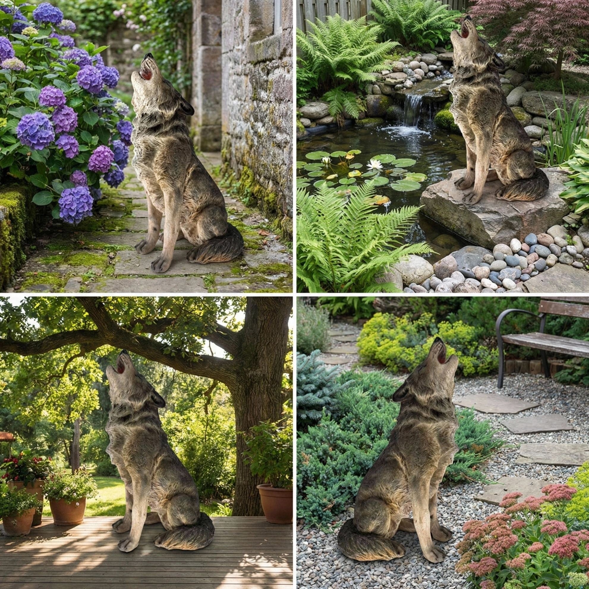 29.72" H x 17.91" L Simulated Howling Wolf Garden Statue