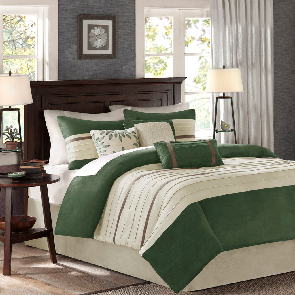 7 Pc Faux Suede Comforter Set Green Queen