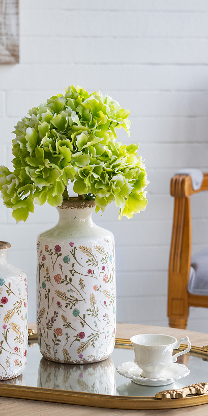D5.3x10.6' Ceramic Cylinder Vase with Multi-Colored Floral Motifs