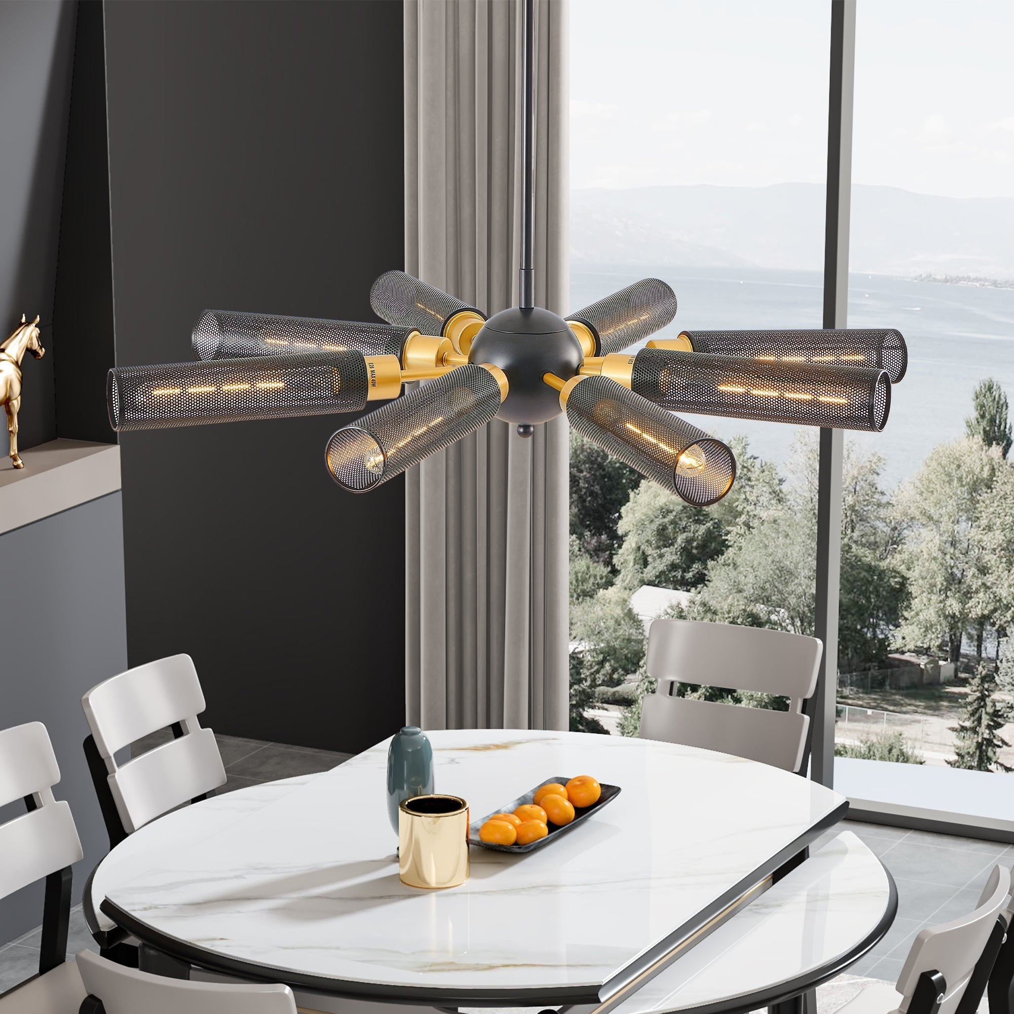 34' Modern Industrial Sputnik 8-Light Chandelier