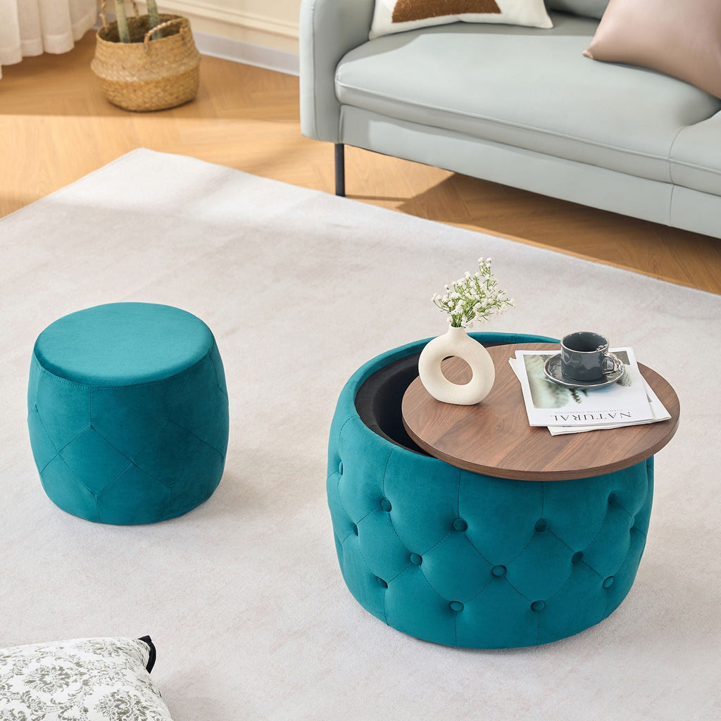 Nesting Ottomans 2 Piece With Tray, 4 In 1 Function