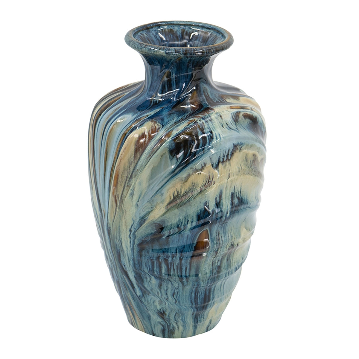 D8.7x15.5' Blue and Brown Reactive Glazed Vase