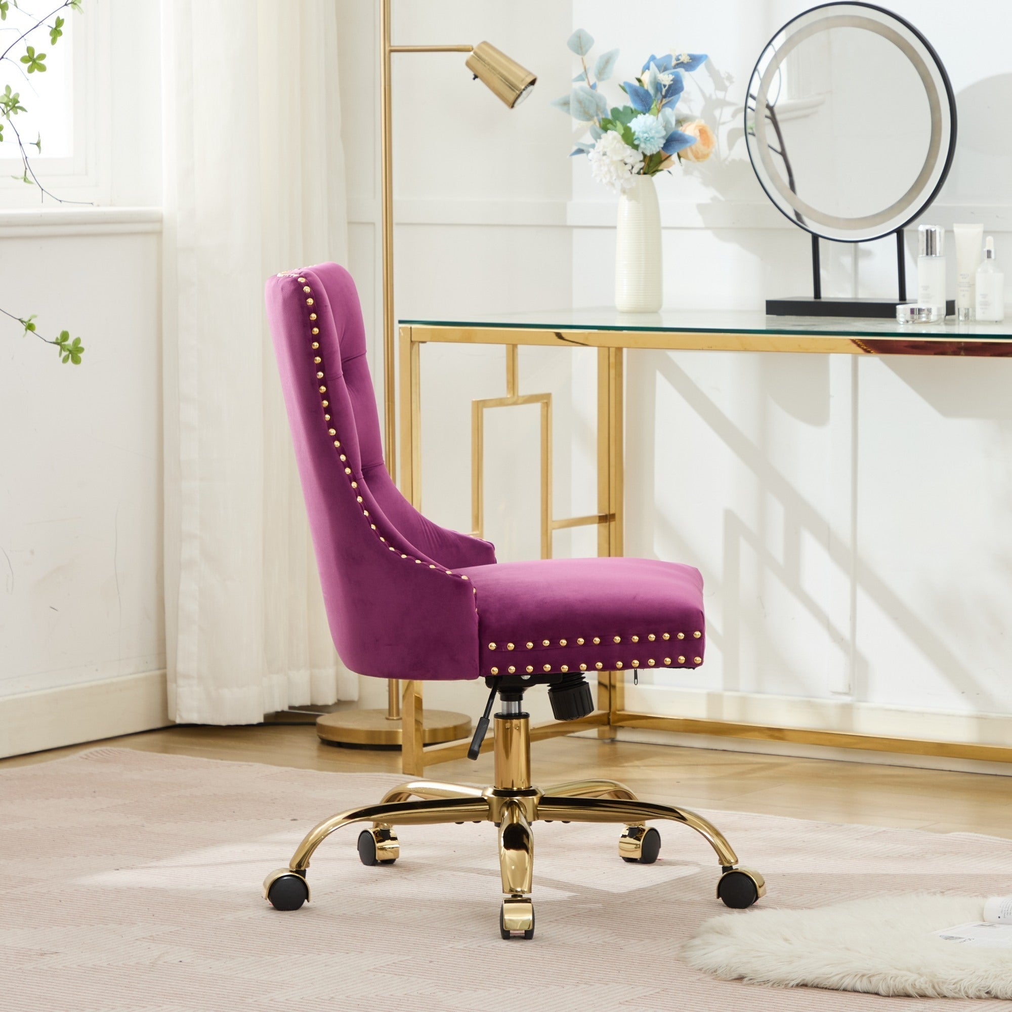 Office Chair Modern Velvet Upholstered Tufted Button (Purple)