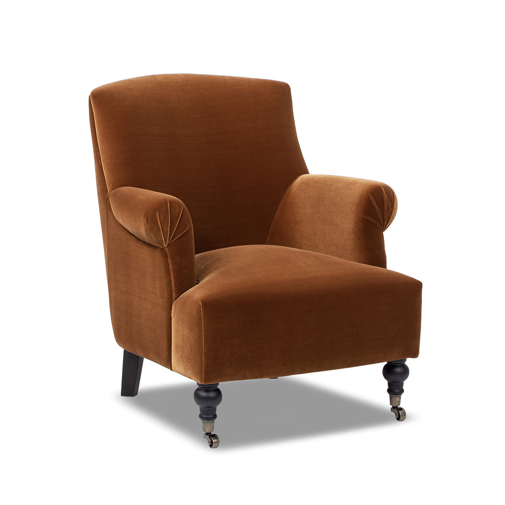 Eloise 30' Pleated Sock Arm Accent Armchair, Burnt Orange Performance Velvet