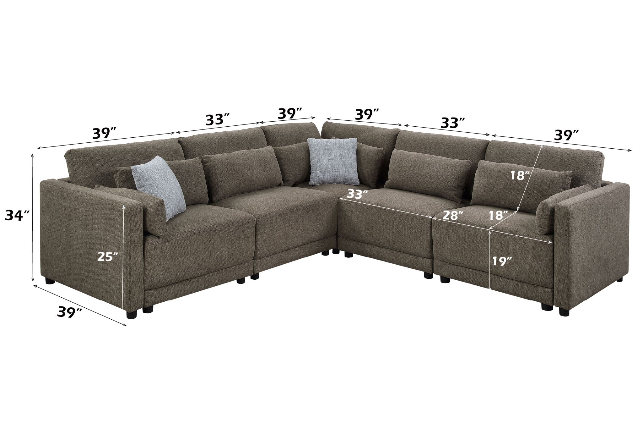 Rylie Modular Sectional Sofa With Toss Pillows