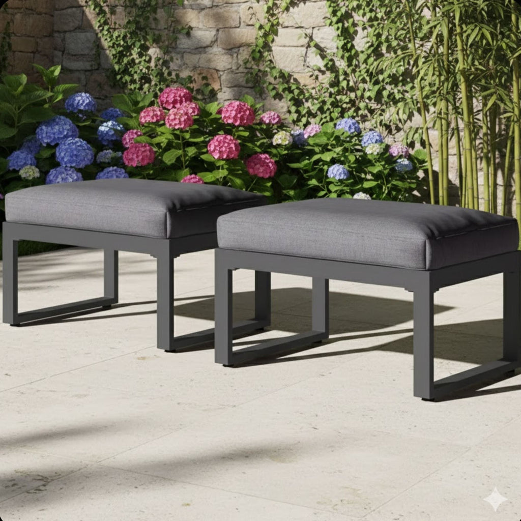 Patio All-Weather Ottomans With Thick Cushions (Set of 2)