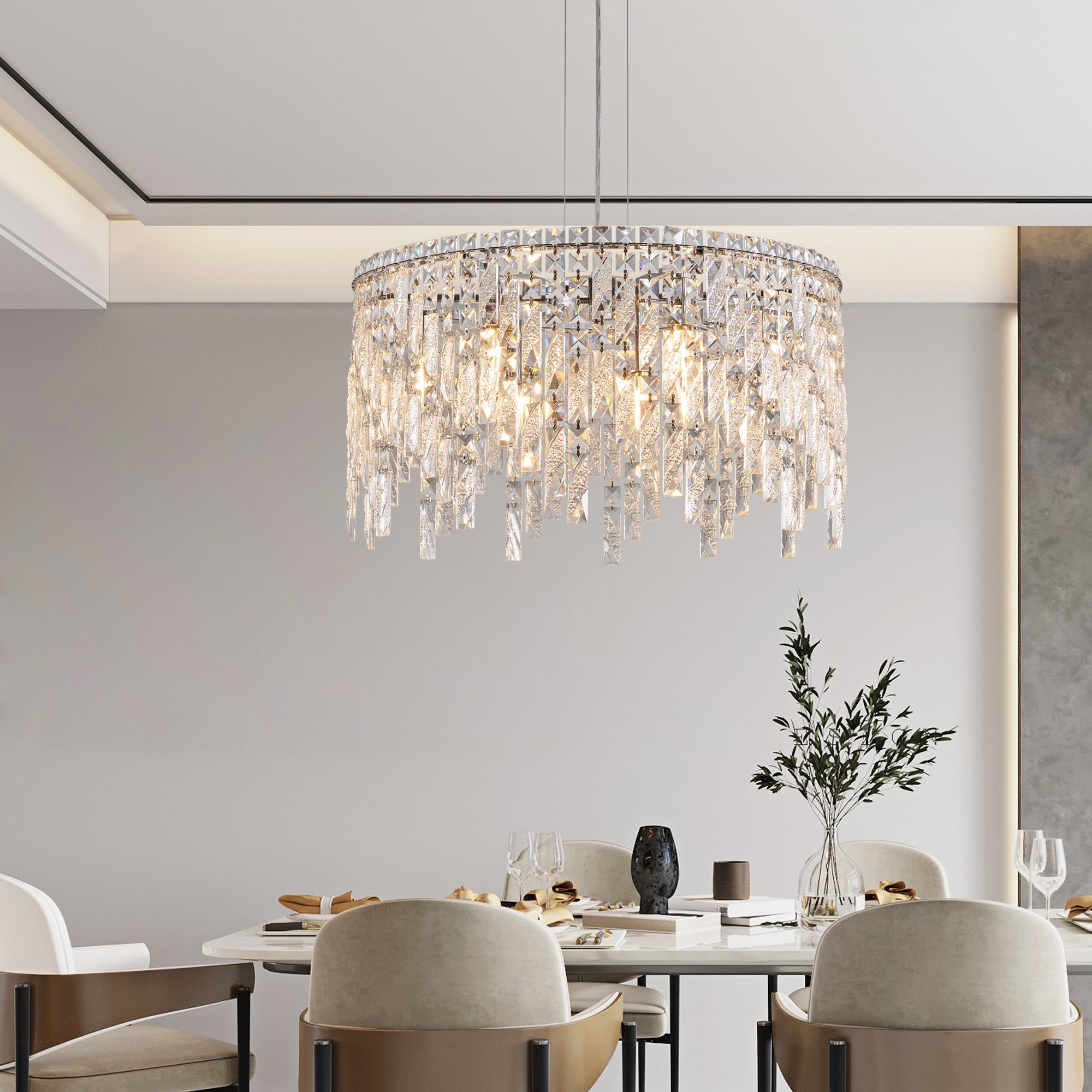24" Luxurious Round Silver Crystal Chandelier