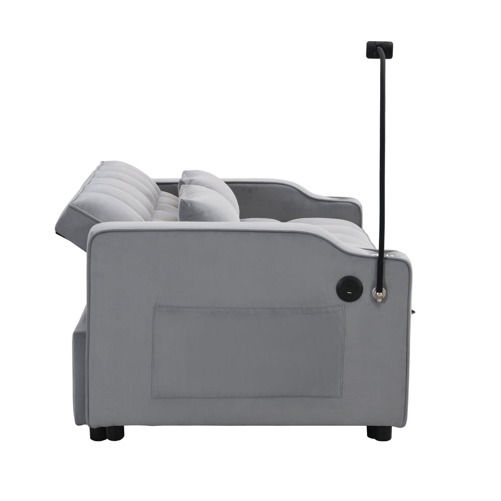 Modern Velvet Loveseat Futon Sofa Couch with Pullout Bed
