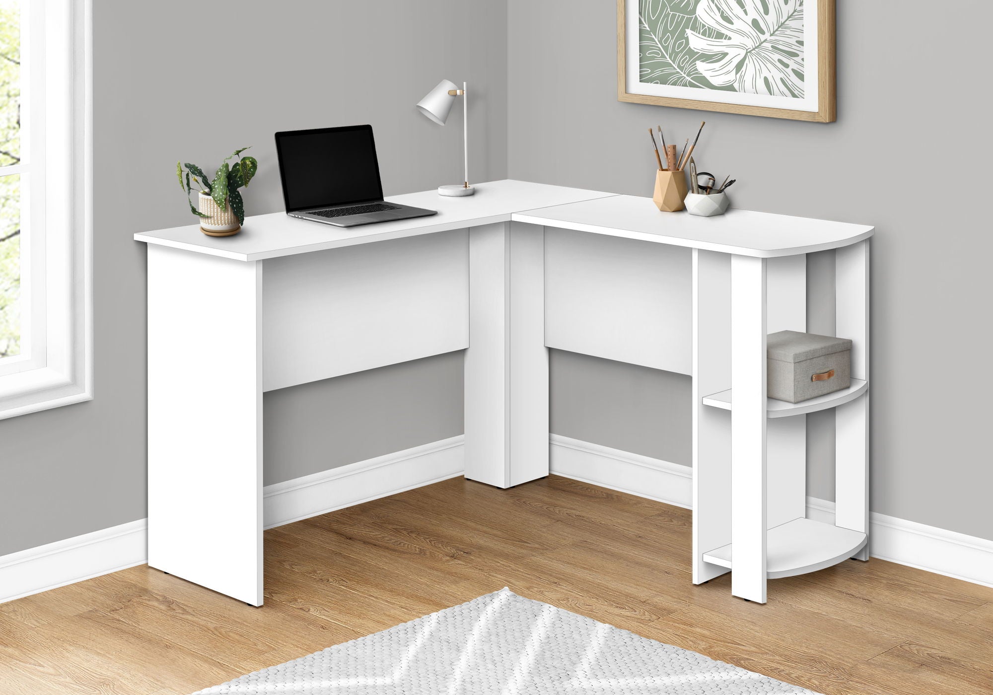 L-Shaped Corner Computer Desk with Storage Shelves