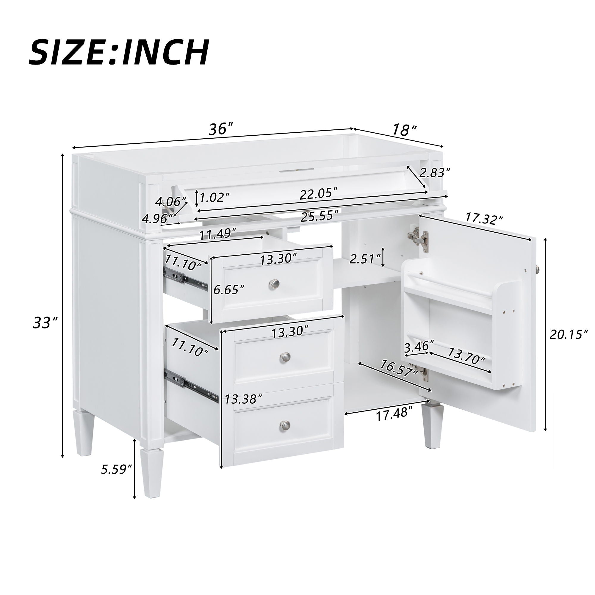 Bathroom Vanity With 2 Drawers and Tip-Out Storage Cabinet