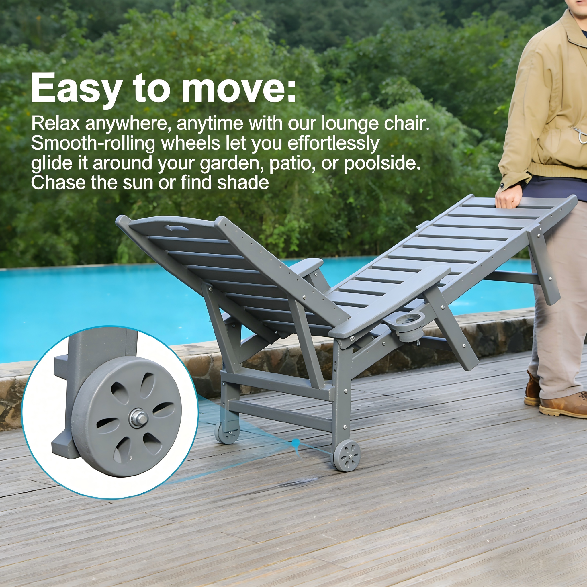 HDPE Chaise Lounge Chair Outdoor with Adjustable Backrest
