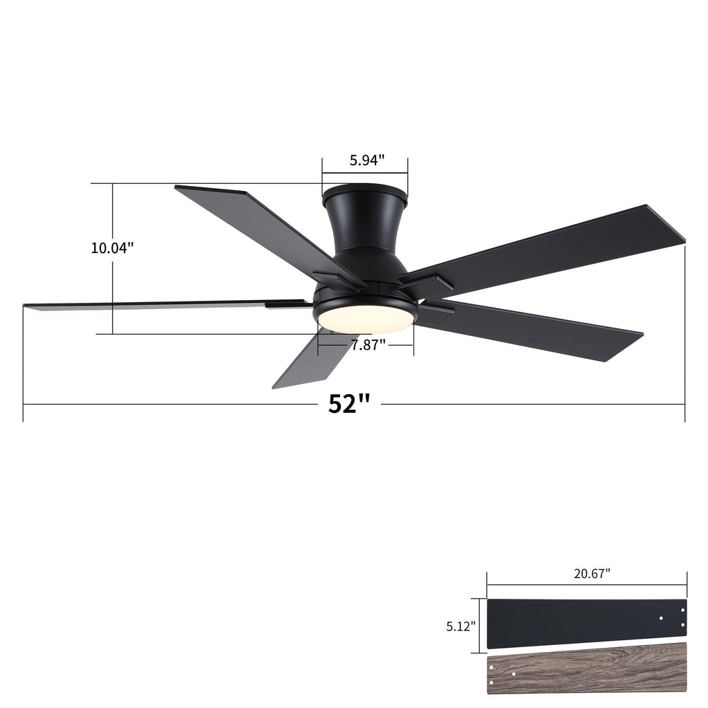 Low Profile Flush Mount Intergrated LED Ceiling Fan With Light And Reversible Quiet Motor