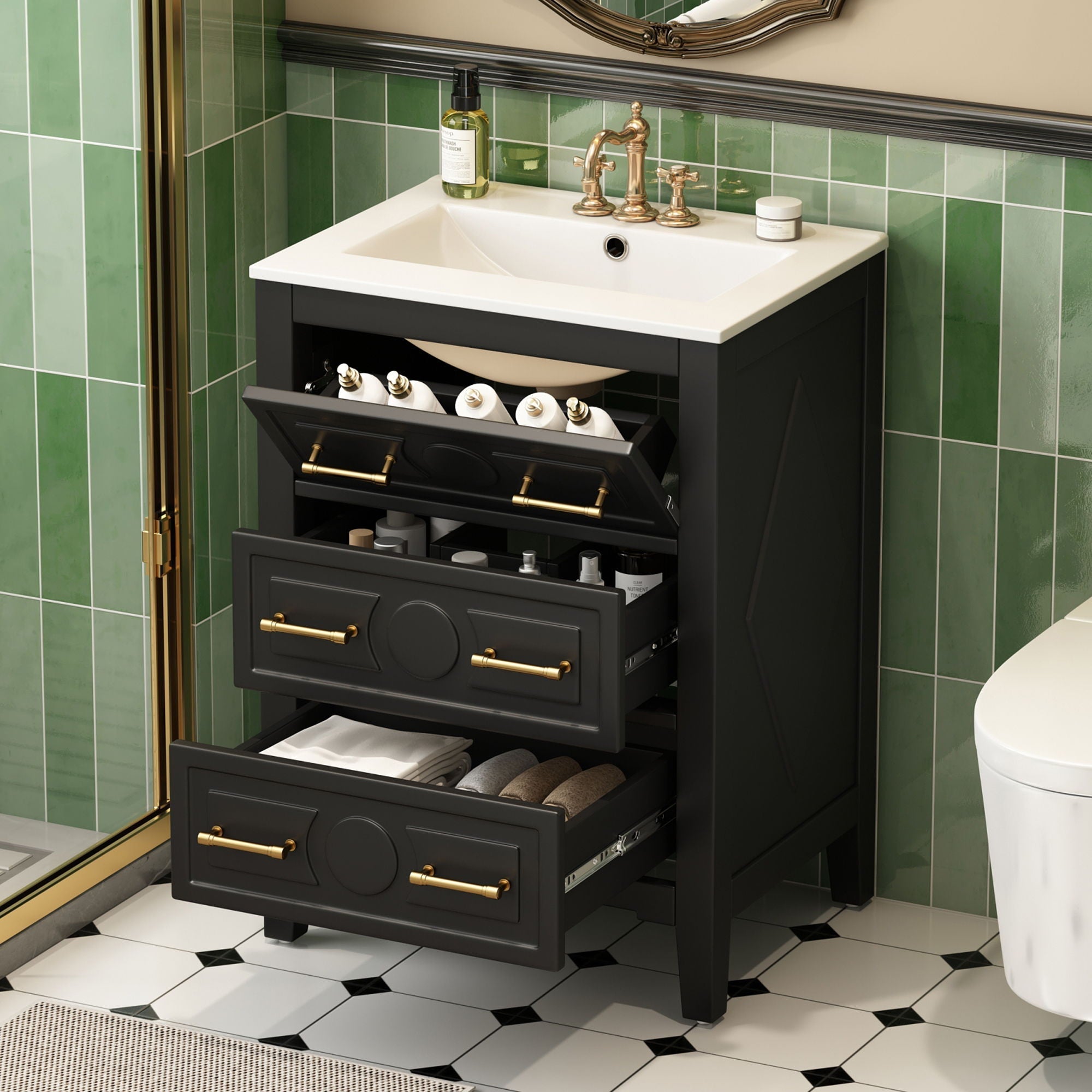 Bathroom Vanity With Sink, Free Standing 3 Drawer Storage Cabinet