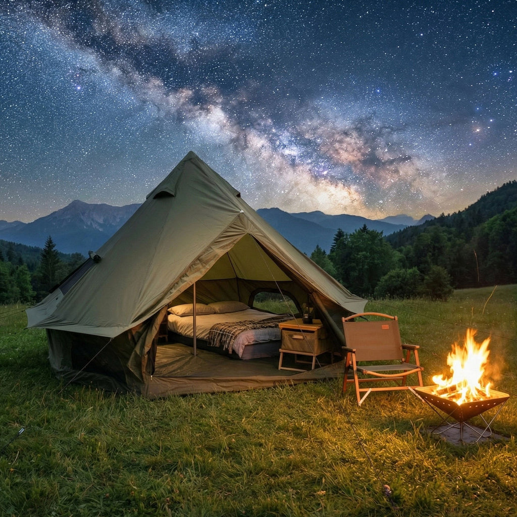 4 Season Bell Tent 13.1FT, Green Waterproof Glamping Yurt Tent