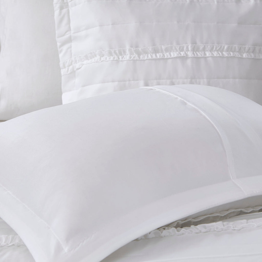 5 Piece Microfiber Ruffled Comforter Set - White California King