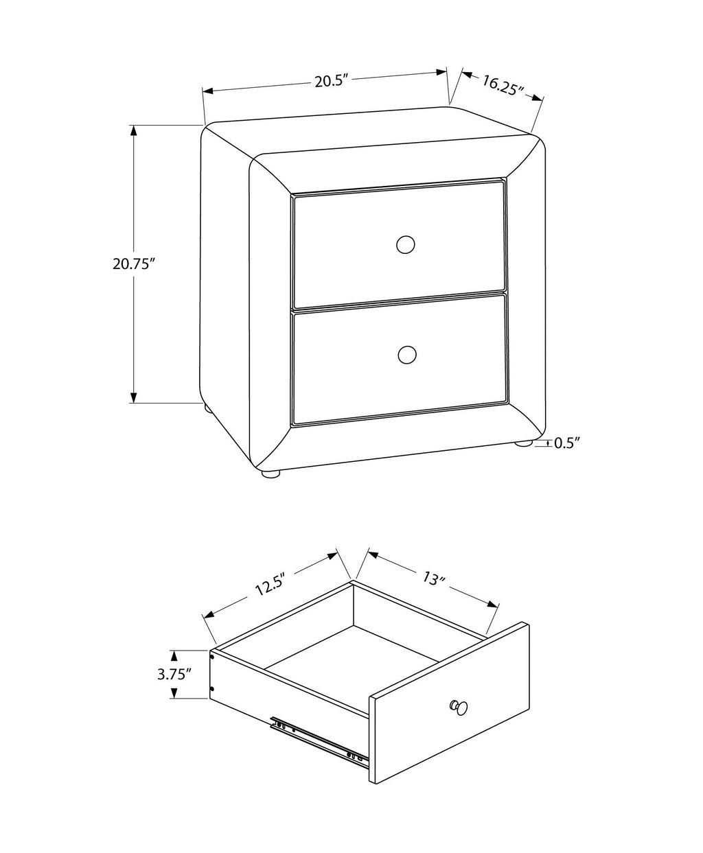 Nightstand With Storage Drawer, Upholstered, Transitional