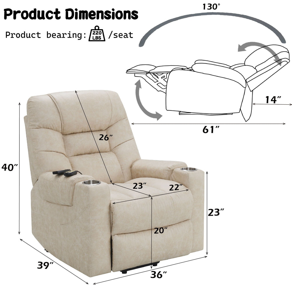 Nairi Leather Aire Power Motion Recliner with Lift Heating Massage - Ivory