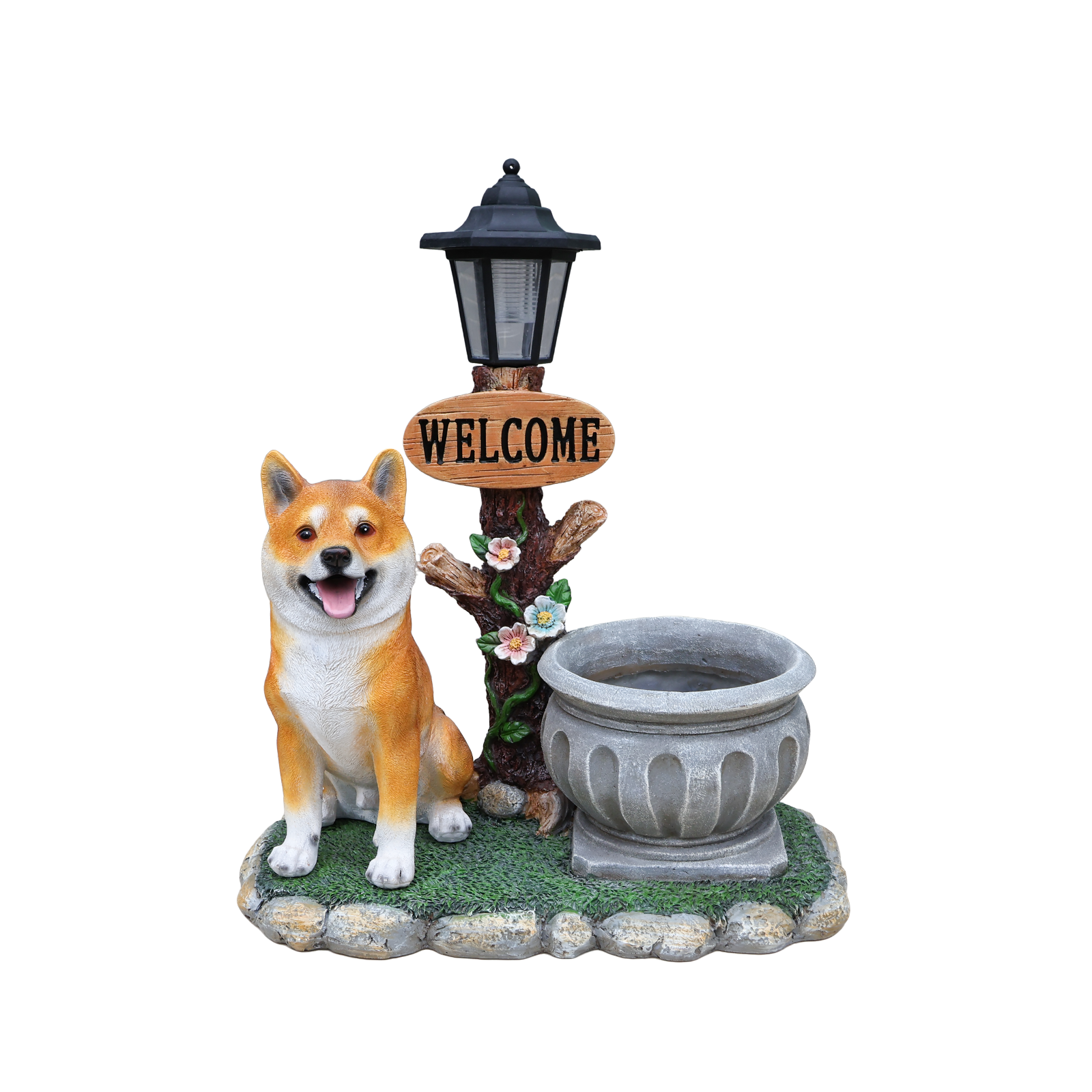 Sitting Akita Dog Planter Garden Decor