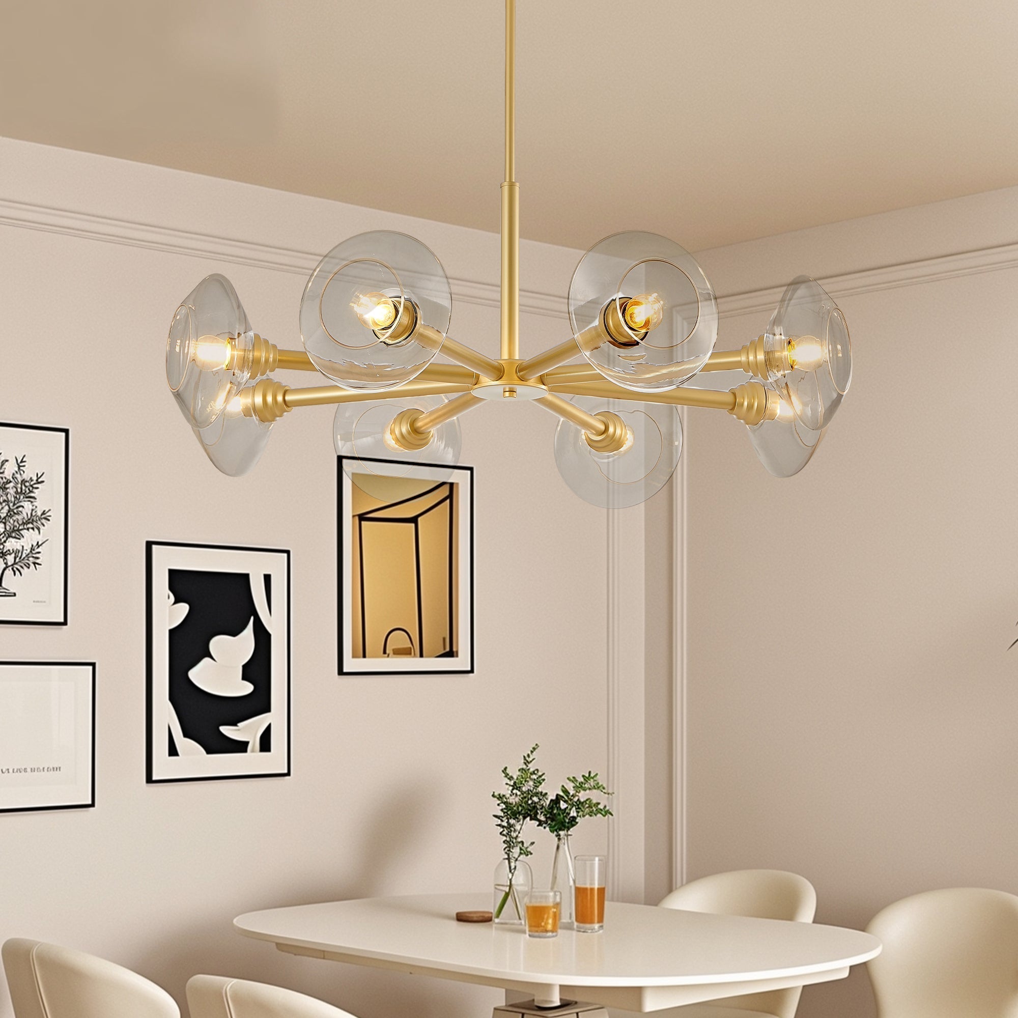 36" Modern Gold 8-Light Sputnik Chandelier with Clear Glass Shades