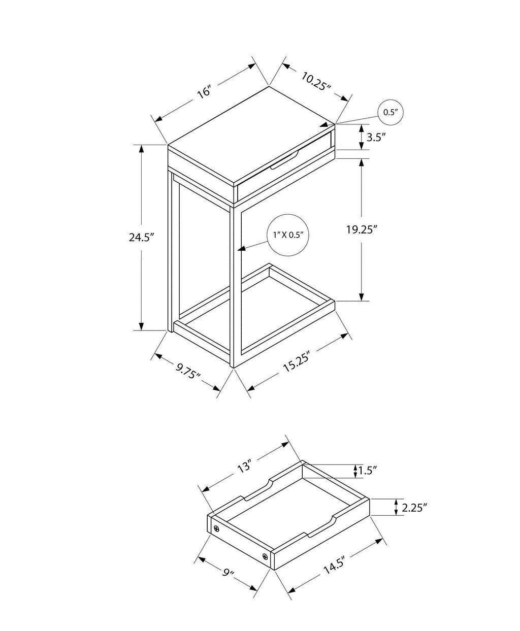 Accent Table, C - Shaped Contemporary Elegant Design