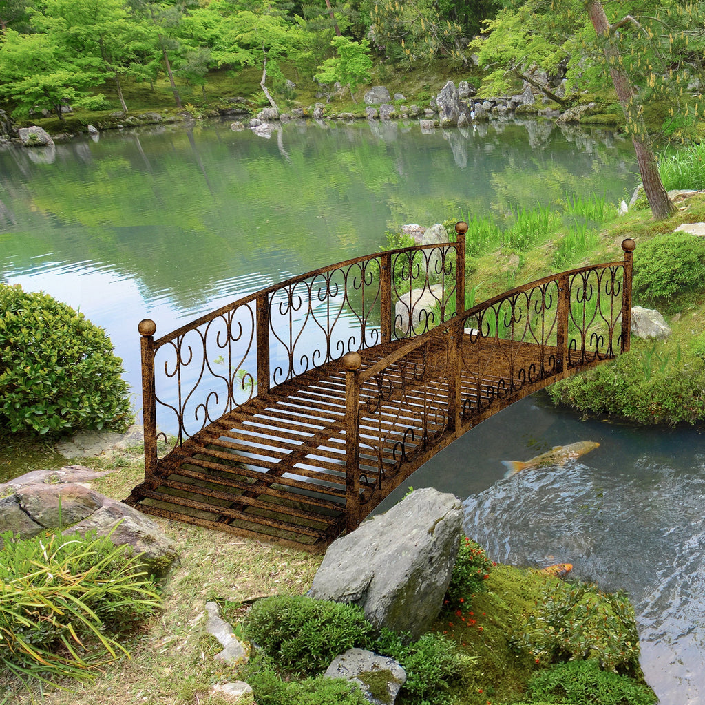 Outsunny 7' Metal Arch Garden Bridge with Safety Siderails