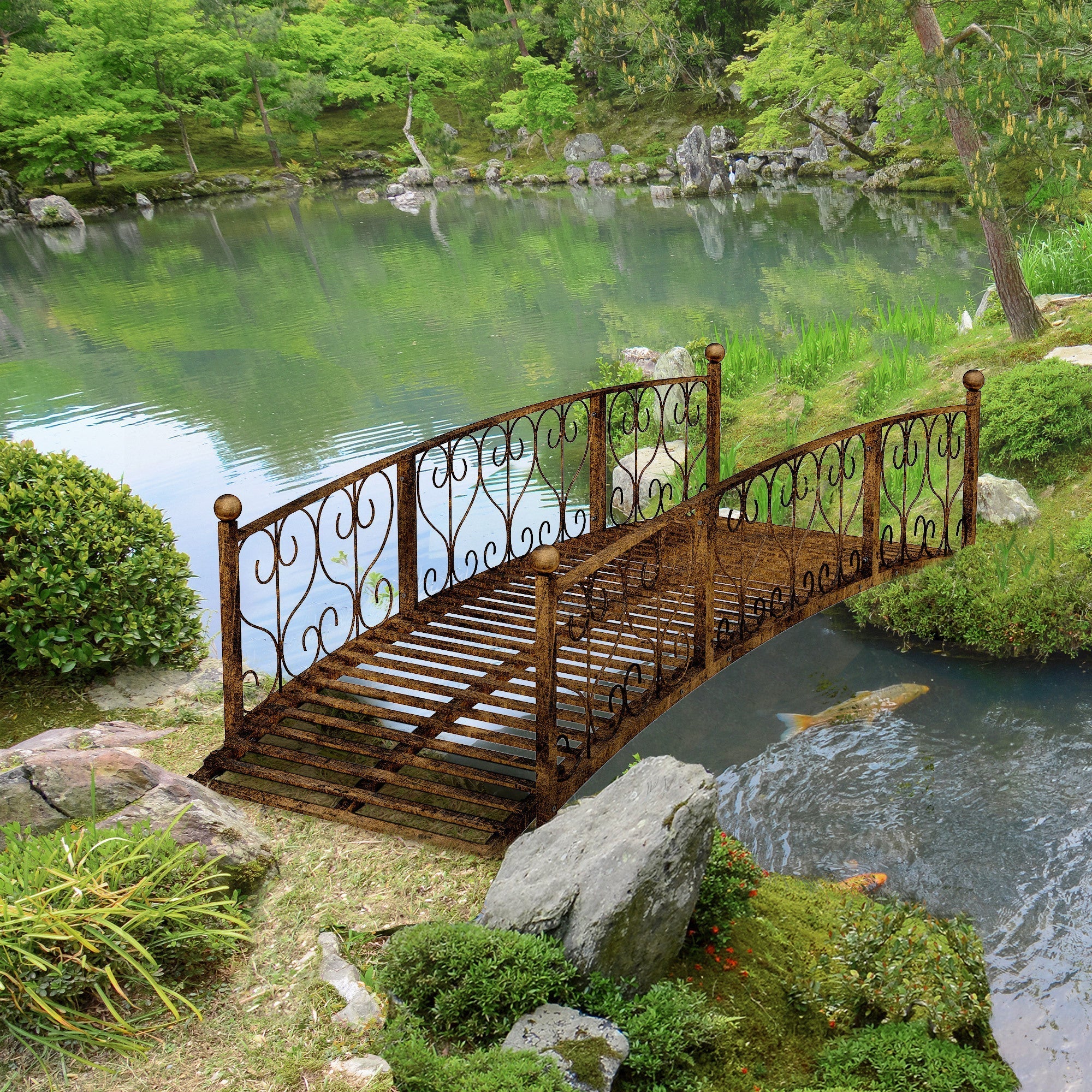 Outsunny 7' Metal Arch Garden Bridge with Safety Siderails