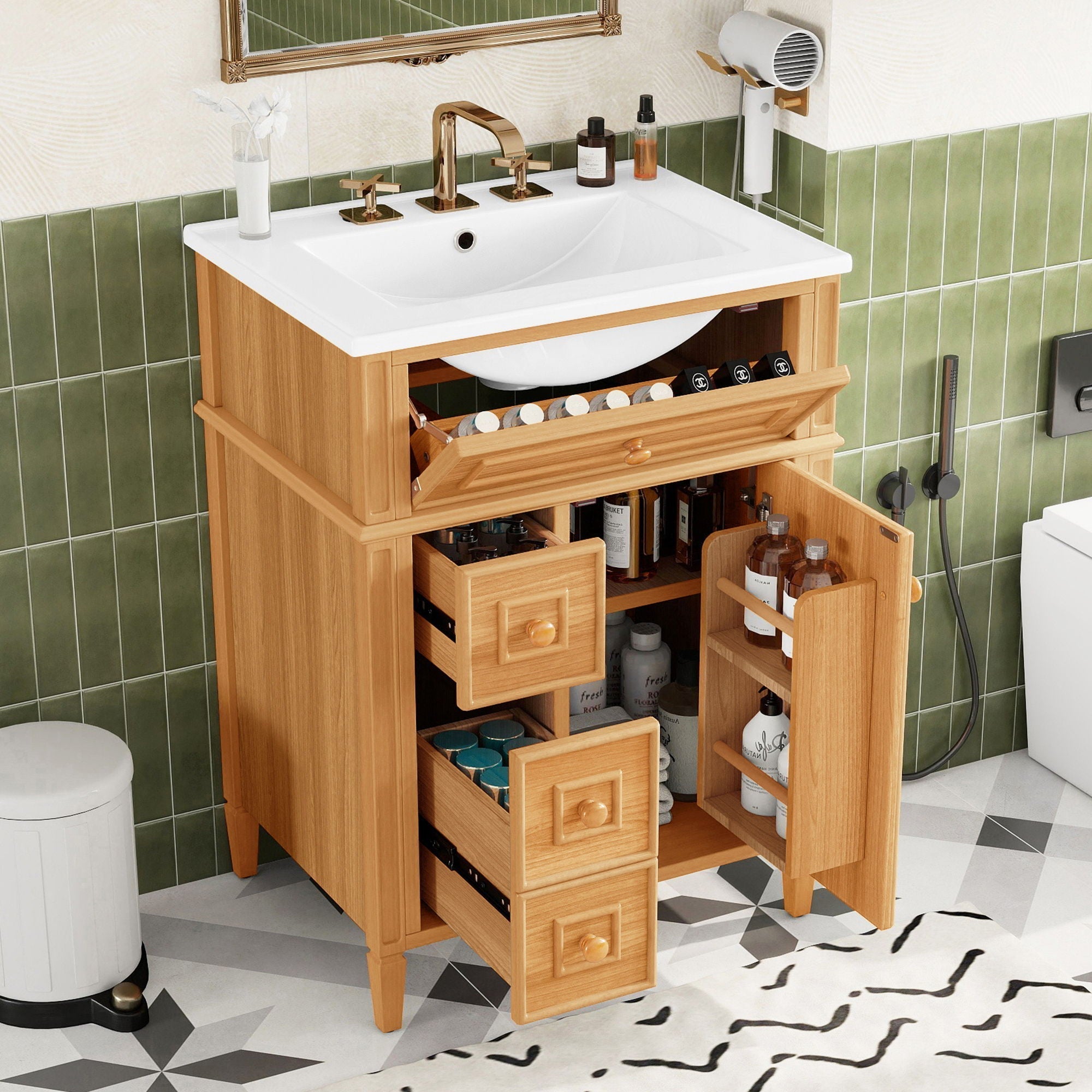 Bathroom Vanity With Sink, Cabinet With Flip Out Drawer and Soft Close Drawers