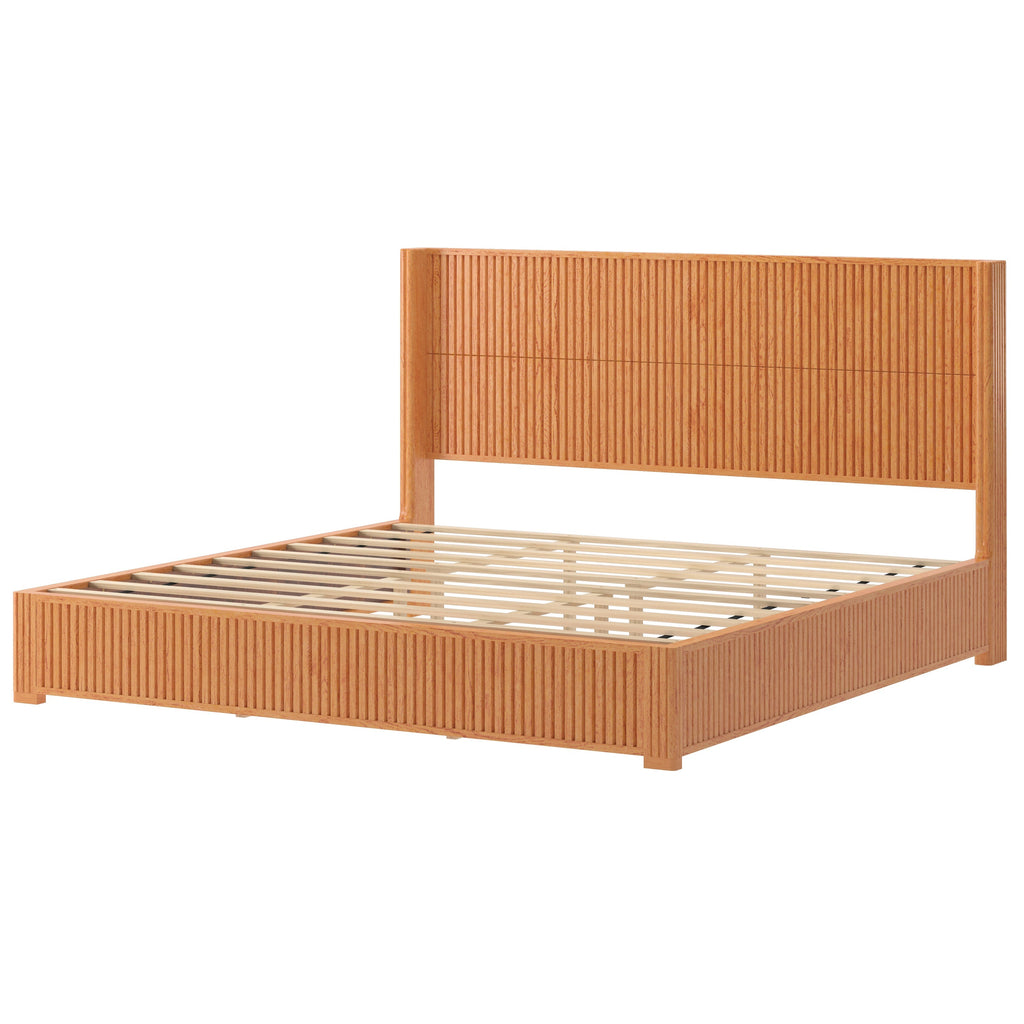 Solid Wood Platform Bed Frame with Headboard, King Size