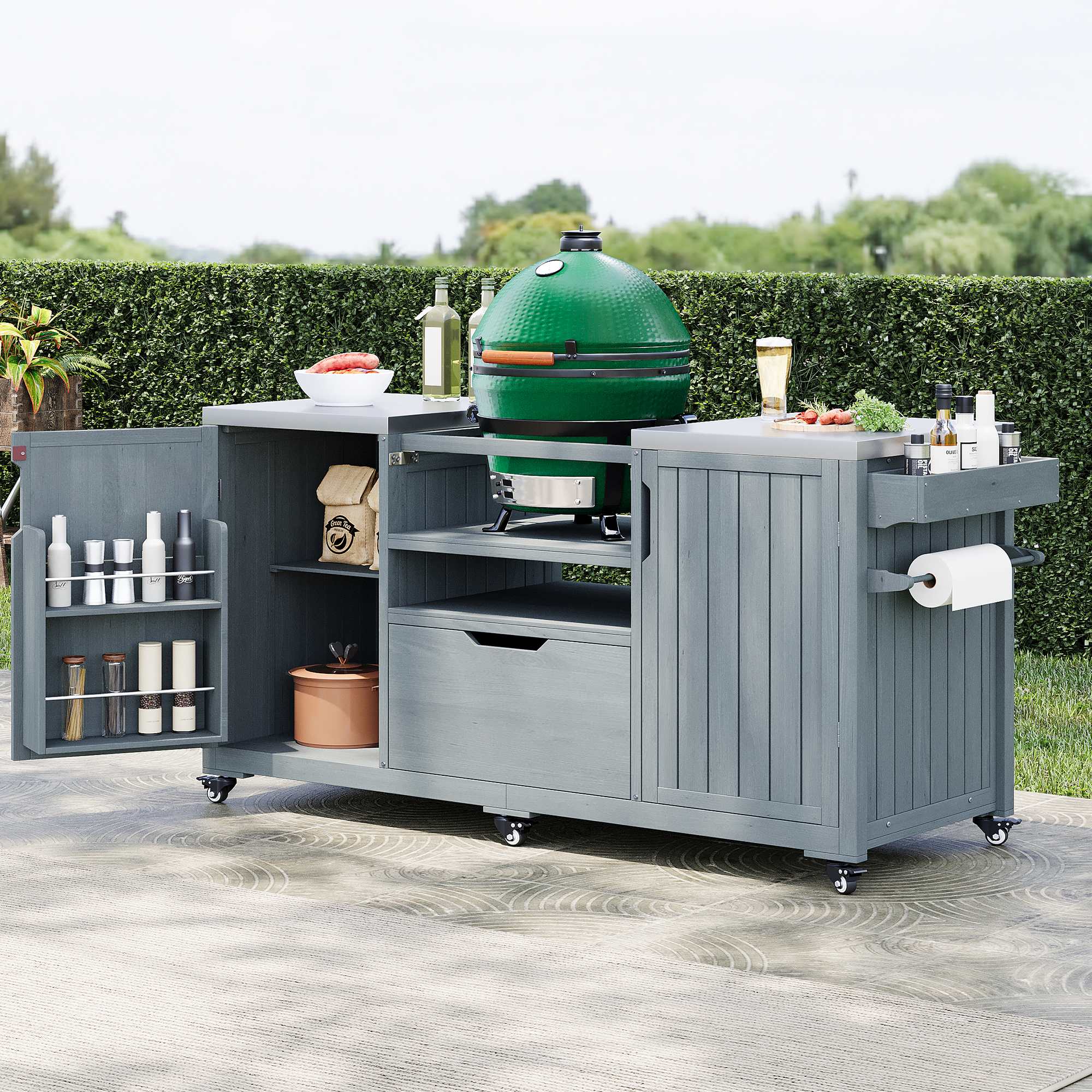 K&K 66.5" Outdoor Kitchen Island for Big Green Egg Grills