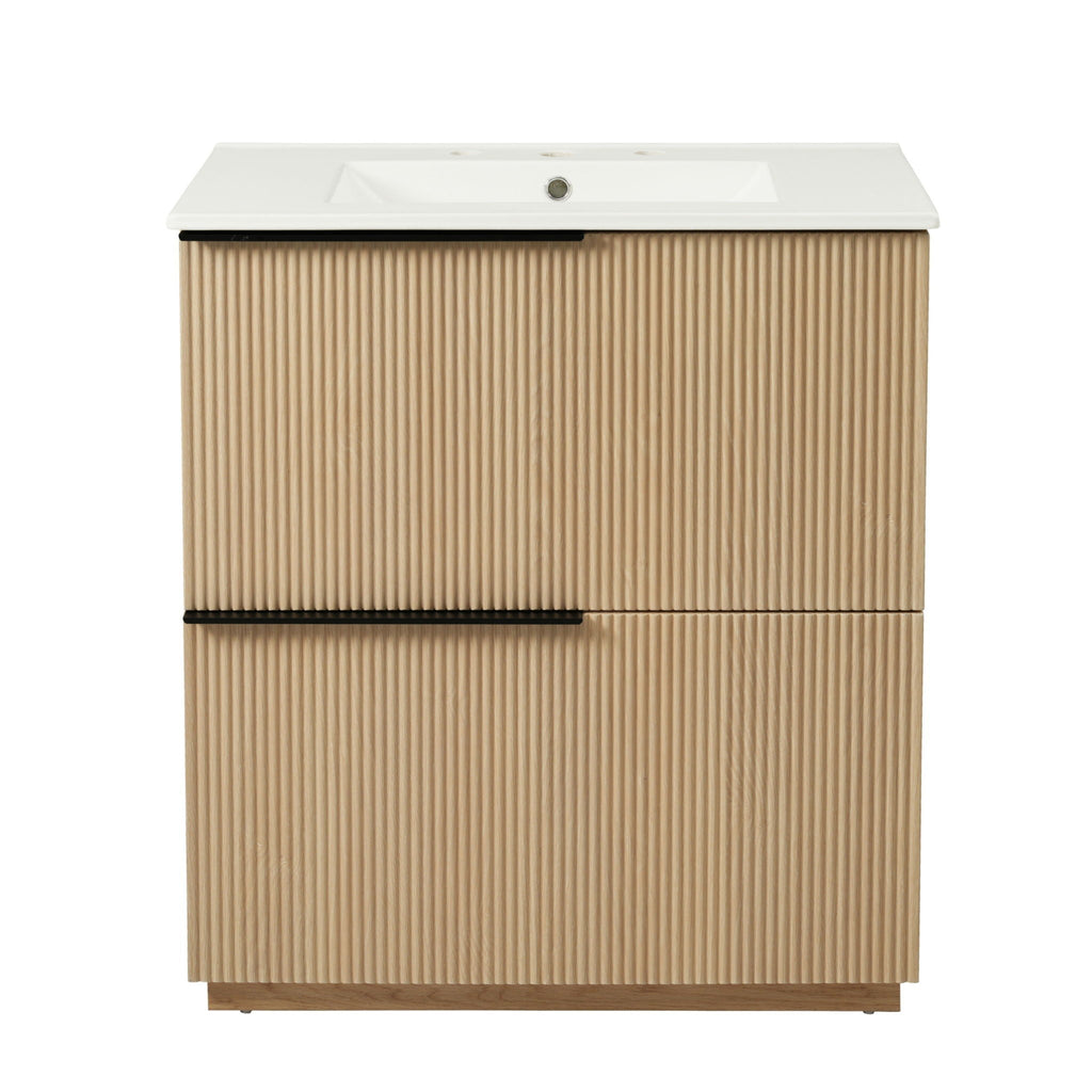 Fluted Bathroom Vanity With Ceramic Sink and Soft-Close Slides