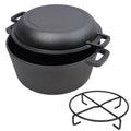 2 In 1 Pre-Seasoned Cast Iron Dutch Oven With Dual Handles, 5 Quart - Black