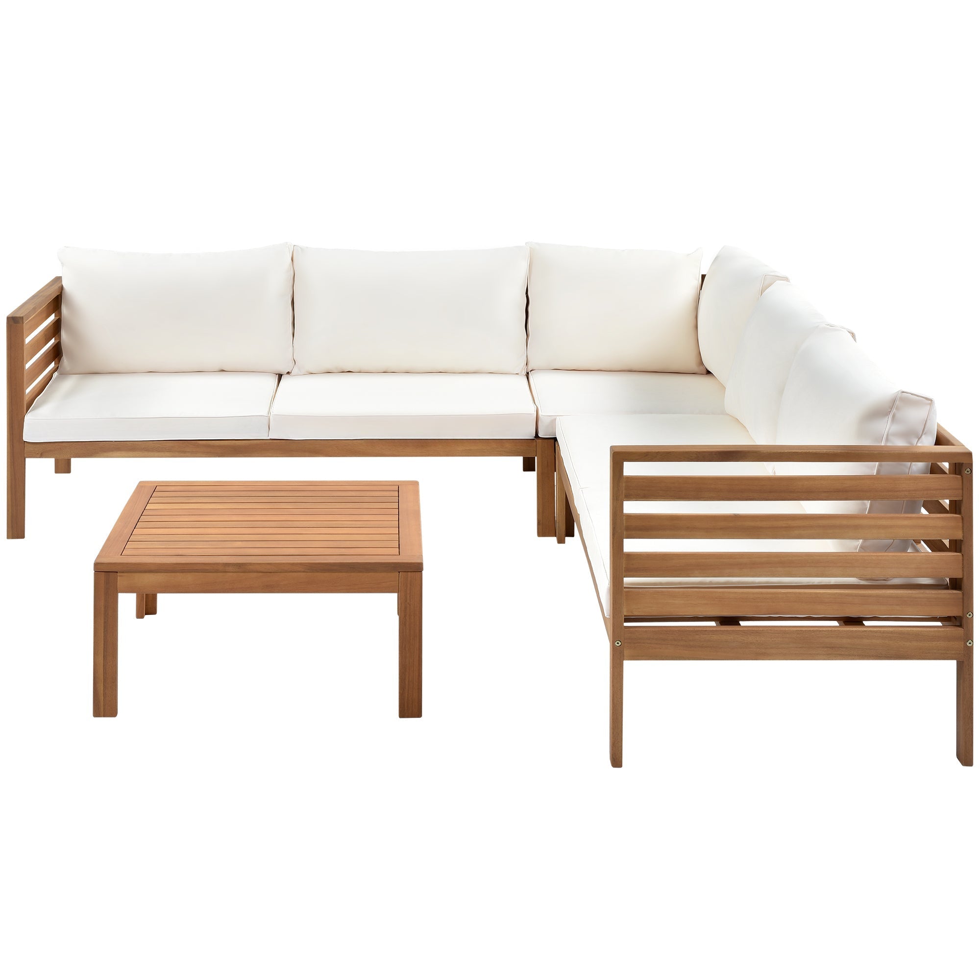 Wood Structure Outdoor Sofa Set with Beige Cushions