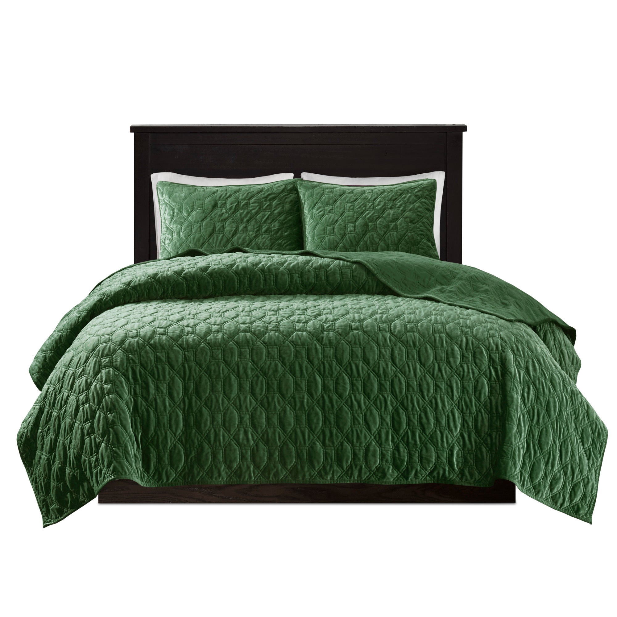 3 Piece Velvet Quilt Set Green Full/Queen
