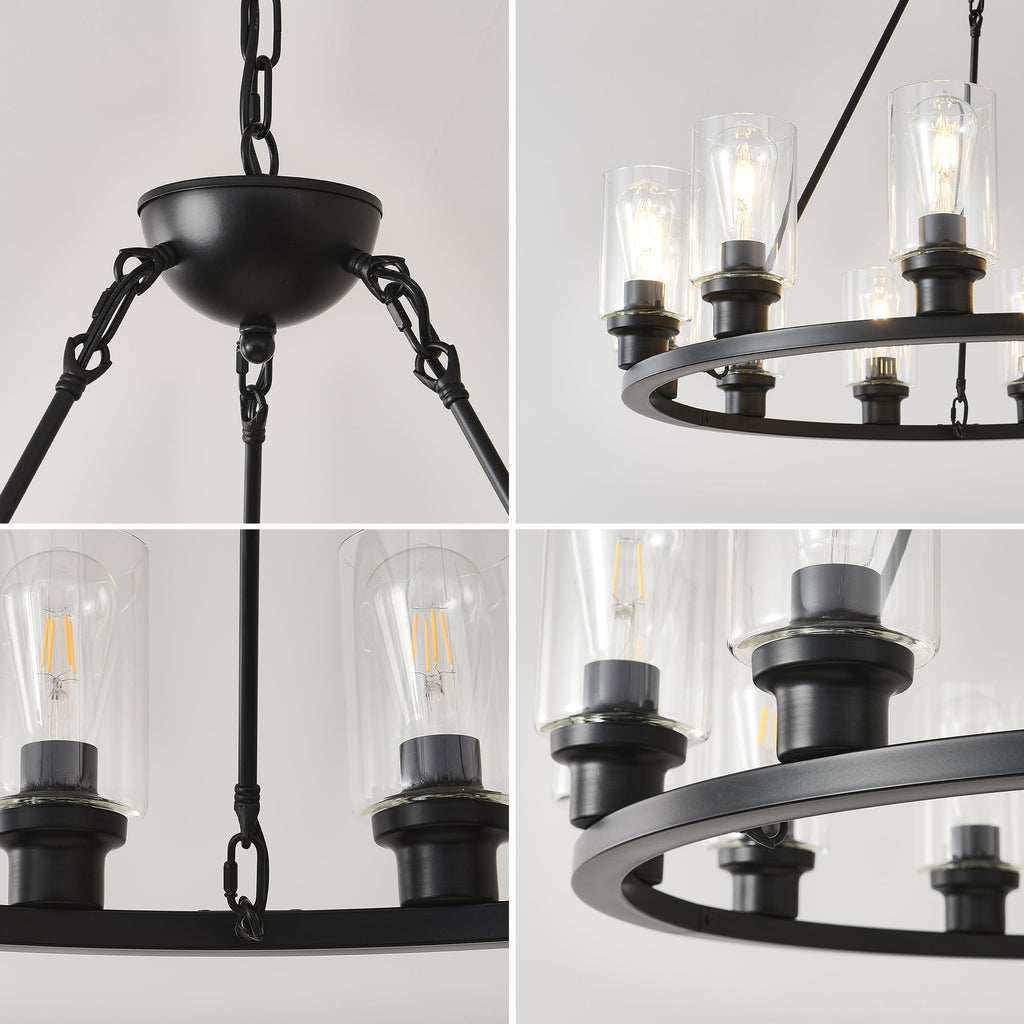 Black Wagon Wheel Chandelier 31.5 Inch Modern Farmhouse Pendant Light