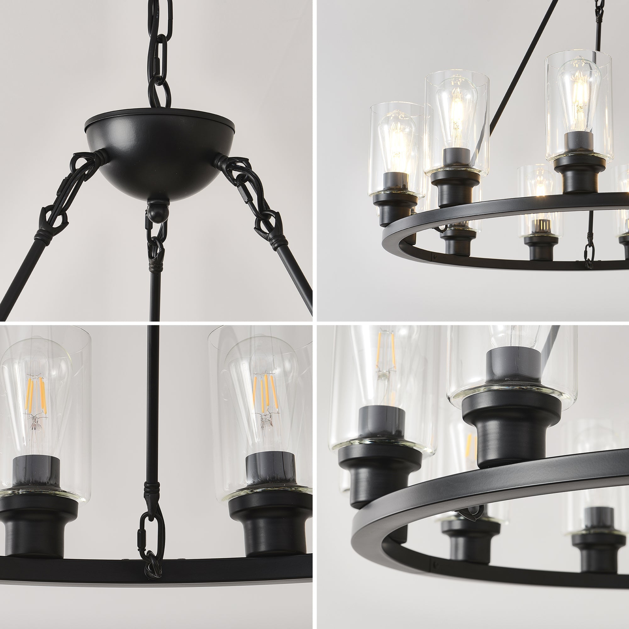 Black Wagon Wheel Chandelier 31.5 Inch Modern Farmhouse Pendant Light