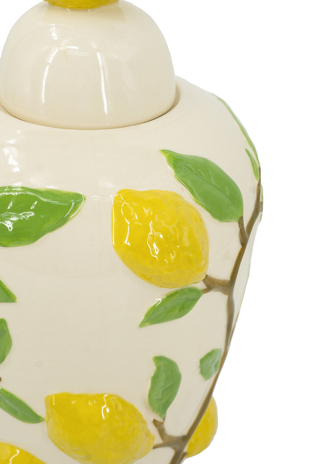 8.7x8.7x15' White Ceramic Lidded Jar with Playful Lemon Design
