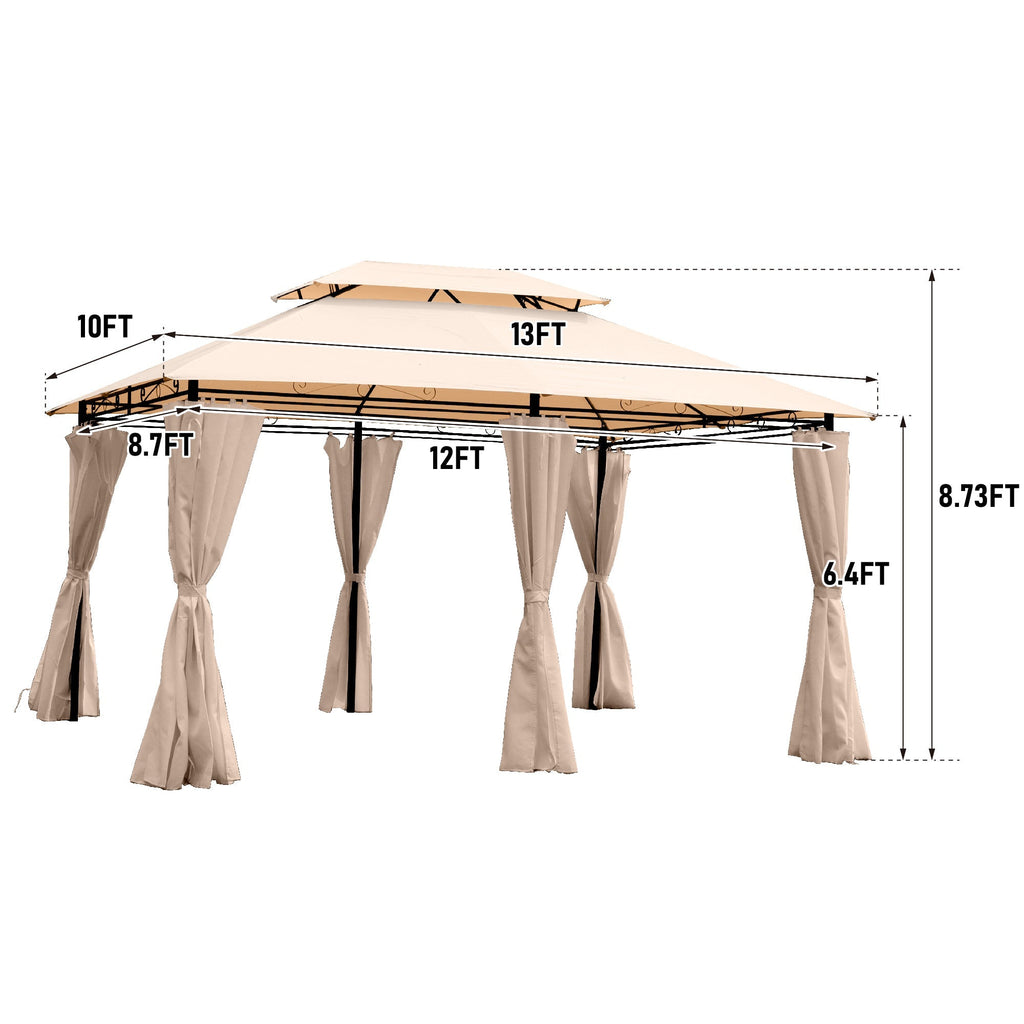 Khaki Outdoor Patio Gazebo Canopy Tent with Ventilated Double Roof