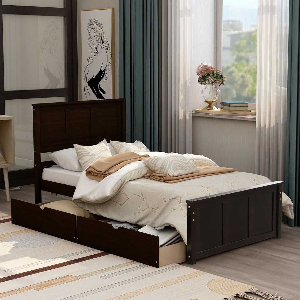 Platform Storage Bed With 2 Wheel Base Drawers