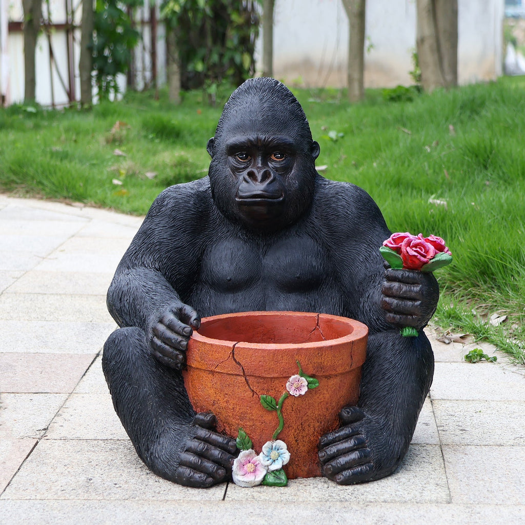 Outdoor Garden Sculpture Chimpanzees Flower Pot Planter