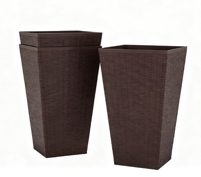 Outdoor Flower Plant Pots, Set of 3 Tall Planters with Drainage Hole
