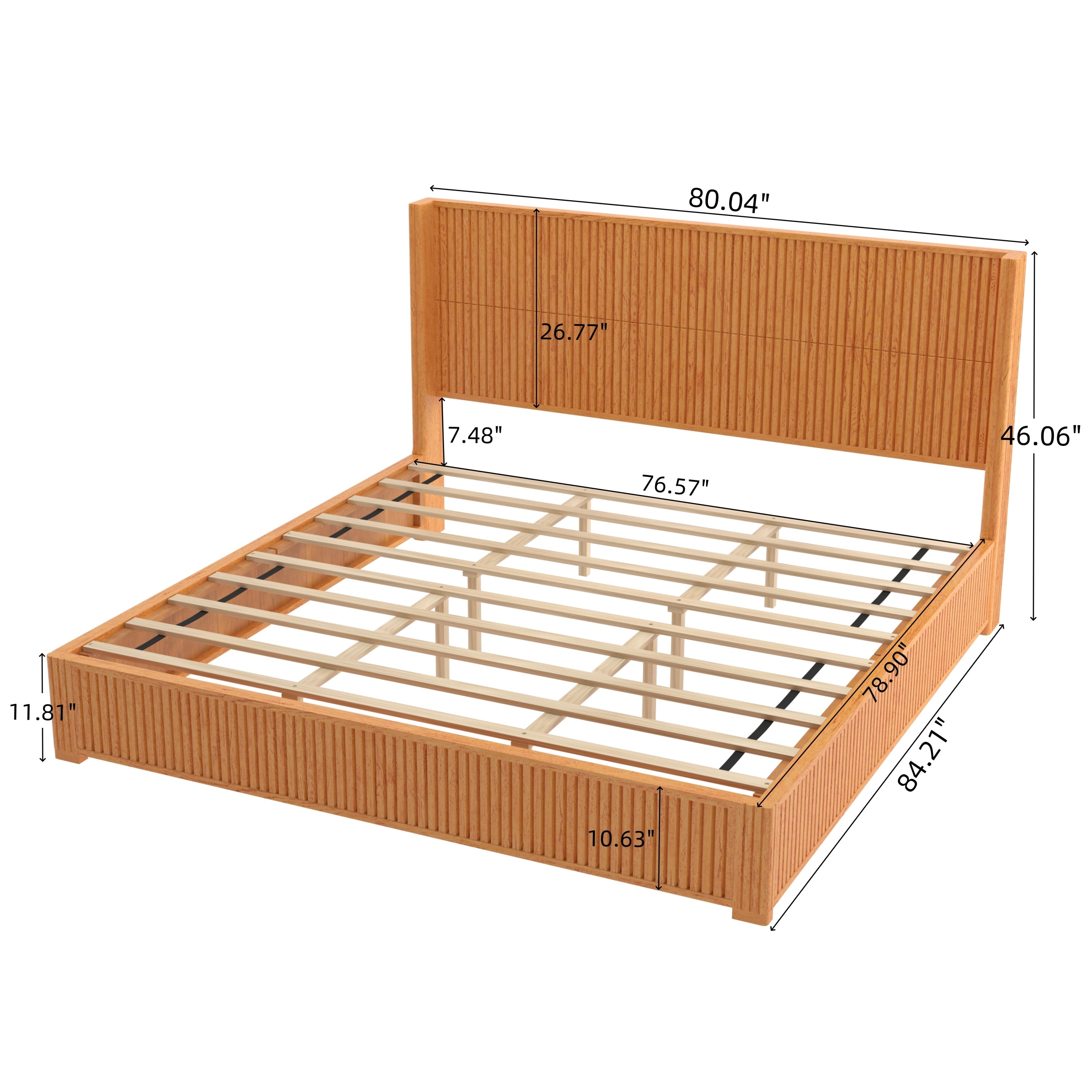 Solid Wood Platform Bed Frame with Headboard, King Size