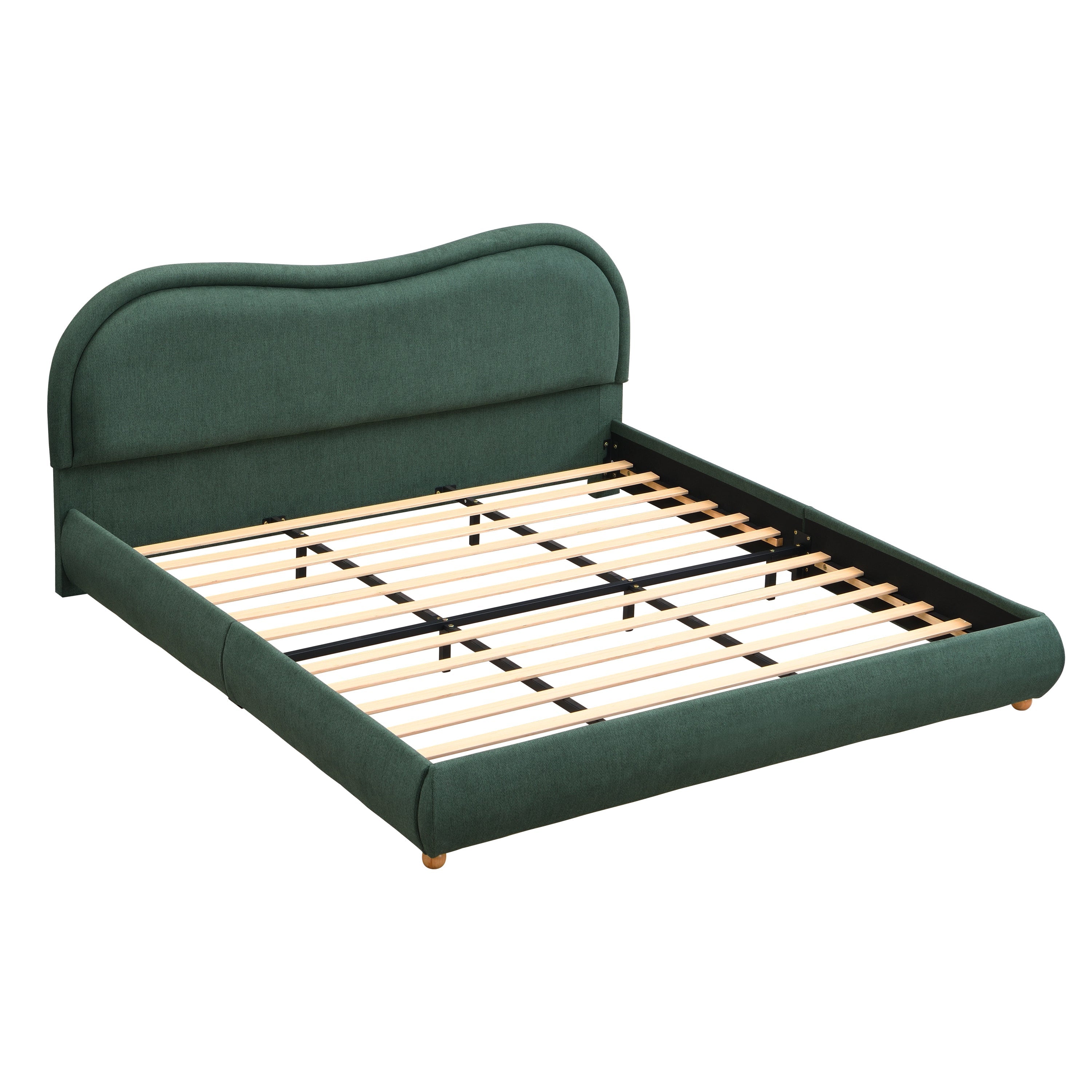 King Size Upholstered Platform Bed Frame with Rounded Corners
