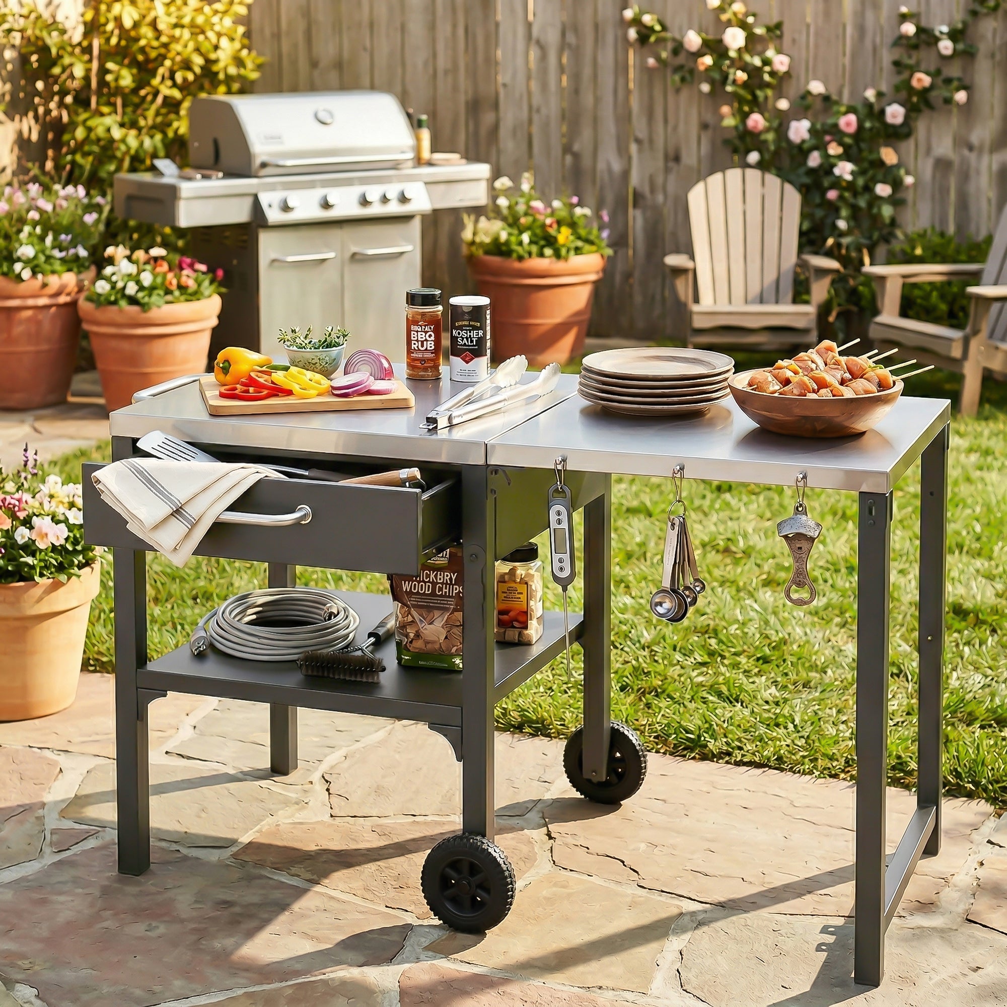 Outdoor Kitchen Cart Foldable Outdoor Prep Station