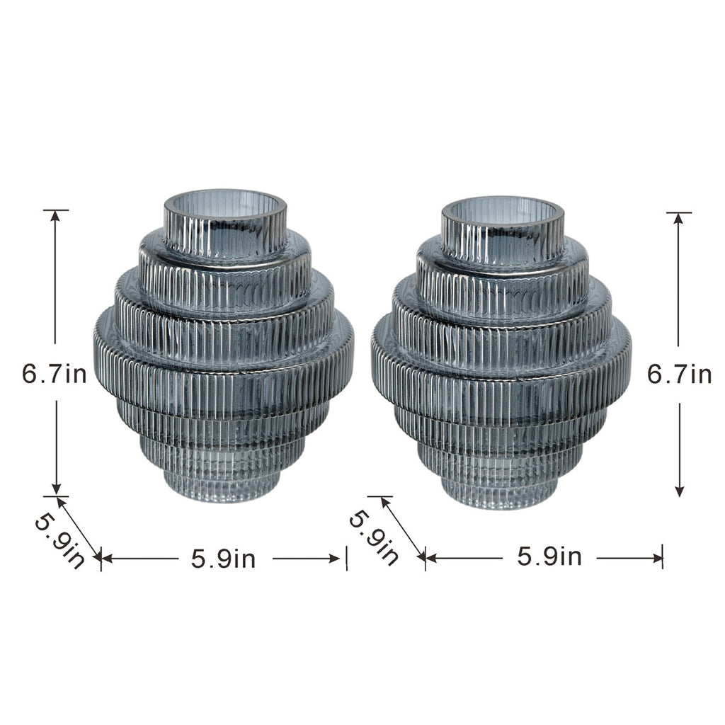 Multi-Tiered Geometric Vase with Smoked Blue Finish, Set of 2