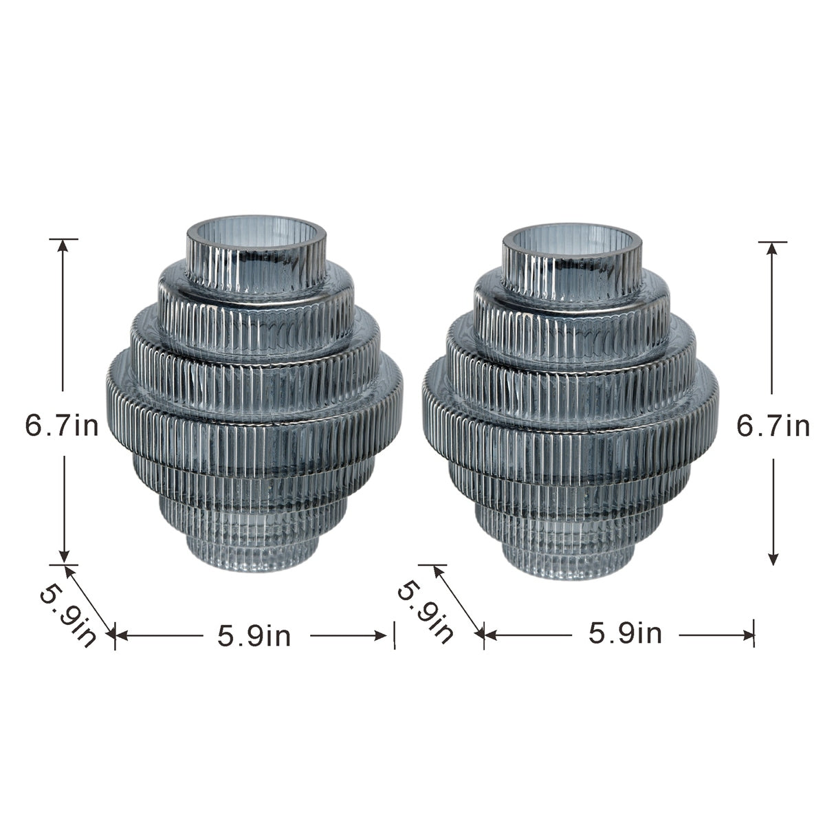 Multi-Tiered Geometric Vase with Smoked Blue Finish, Set of 2