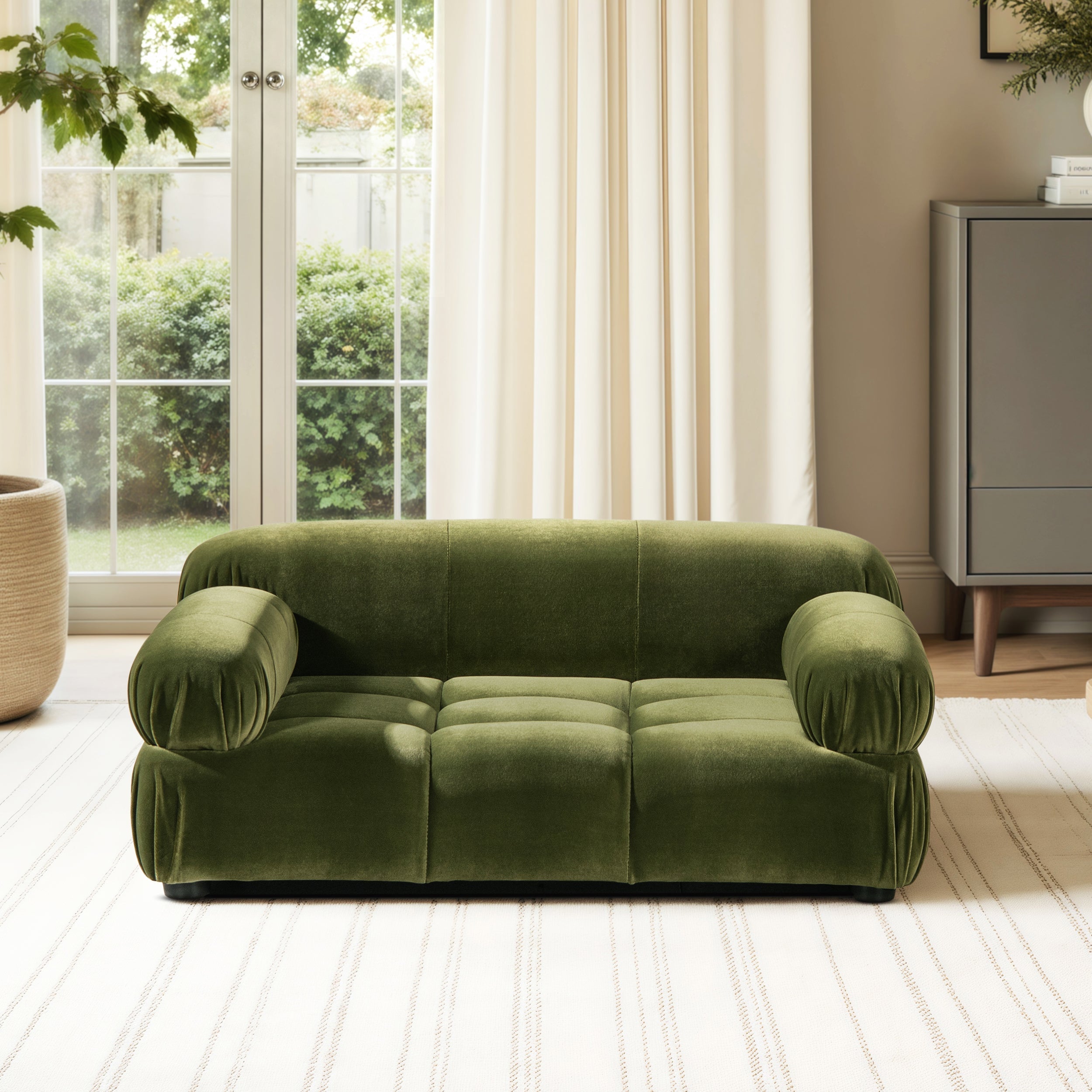 Marcel Upholstered Modern Small to Medium Pet Bed For Dogs and Cats Olive Green Velvet